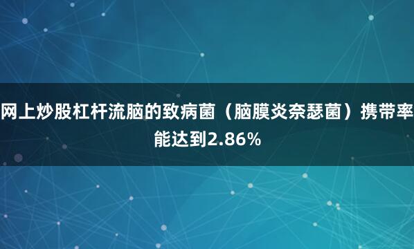 网上炒股杠杆流脑的致病菌（脑膜炎奈瑟菌）携带率能达到2.86%